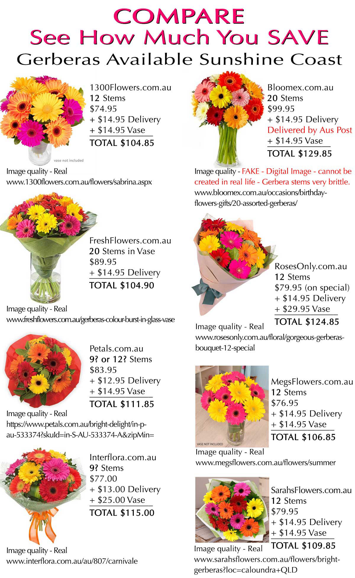 GERBERA PRICE COMPARISON